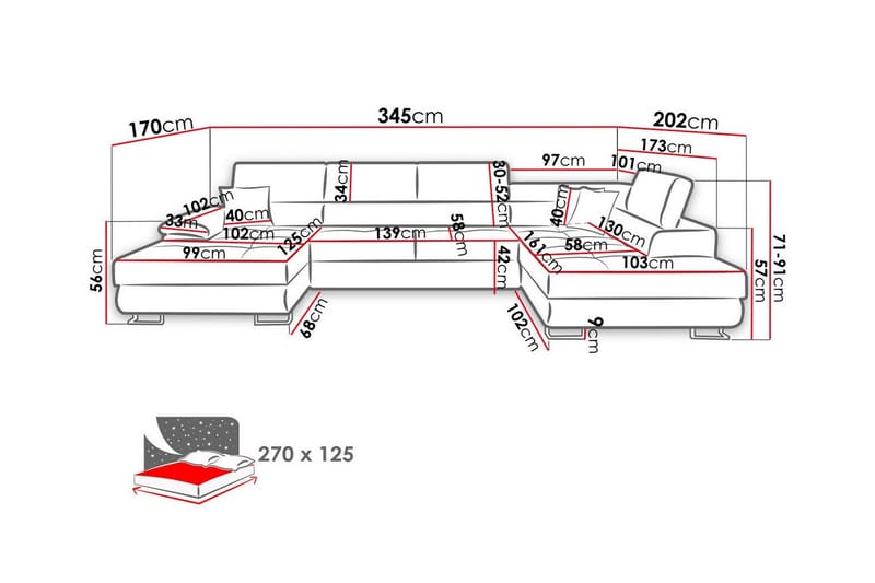 Reginia 4-sits Hörnbäddsoffa 125x270 cm med Förvaring i Manchestertyg - Blå - Möbler - Soffa - Bäddsoffa