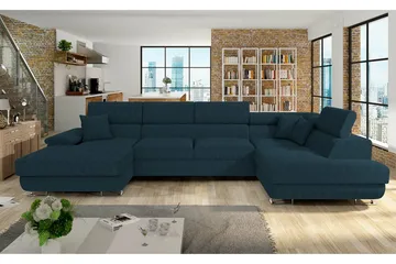 Reginia 4-sits Hörnbäddsoffa 125x270 cm med Förvaring i Manchestertyg - Blå - Möbler - Soffa - Bäddsoffa