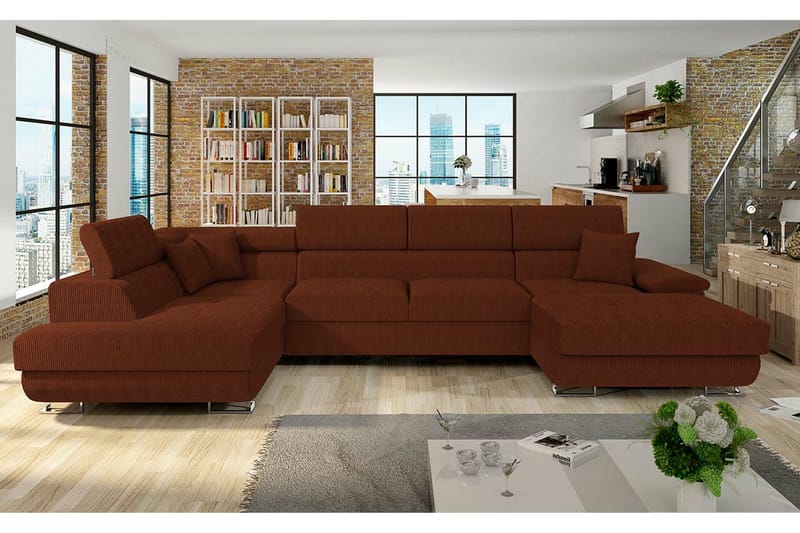 Reginia 4-sits Hörnbäddsoffa 125x270 cm med Förvaring i Manchestertyg - Brun - Möbler - Soffa - Bäddsoffa