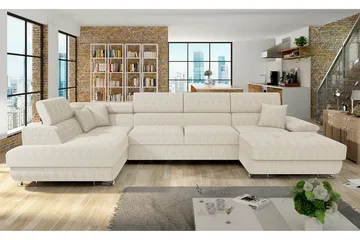 Reginia 4-sits Hörnbäddsoffa 125x270 cm med Förvaring i Manchestertyg - Gräddvit - Möbler - Soffa - Bäddsoffa