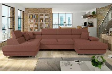 Reginia 4-sits Hörnbäddsoffa 125x270 cm med Förvaring i Manchestertyg - Terrakotta - Möbler - Soffa - Bäddsoffa