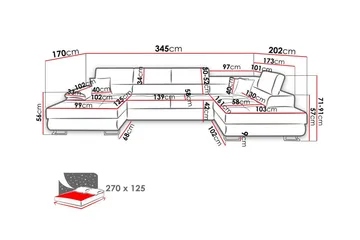 Reginia 4-sits Hörnbäddsoffa 125x270 cm med Lift up  Förvaring i Manchestertyg - Marinblå - Möbler - Soffa - Bäddsoffa