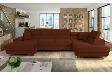Reginia 4-sits Hörnbäddsoffa 125x270 cm med Liftup Förvaring i Manchestertyg - Brun - Möbler - Soffa - Bäddsoffa
