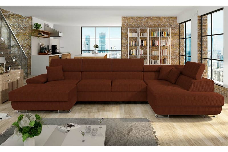 Reginia 4-sits Hörnbäddsoffa 125x270 cm med Liftup Förvaring i Manchestertyg - Brun - Möbler - Soffa - Bäddsoffa