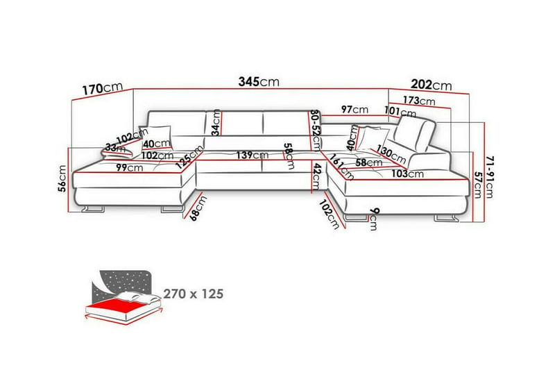 Reginia 4-sits Hörnbäddsoffa 375 cm - Bäddsoffa - Hörnbäddsoffa