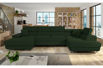Reginia 4-sits Hörnbäddsoffa med Förvaring i Manchestertyg - Grön - Möbler - Soffa - Bäddsoffa