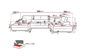 Reginia 4-sits U-formad Bäddsoffa 125x270 cm med Förvaring i Manchestertyg - Gul - Möbler - Soffa - Bäddsoffa