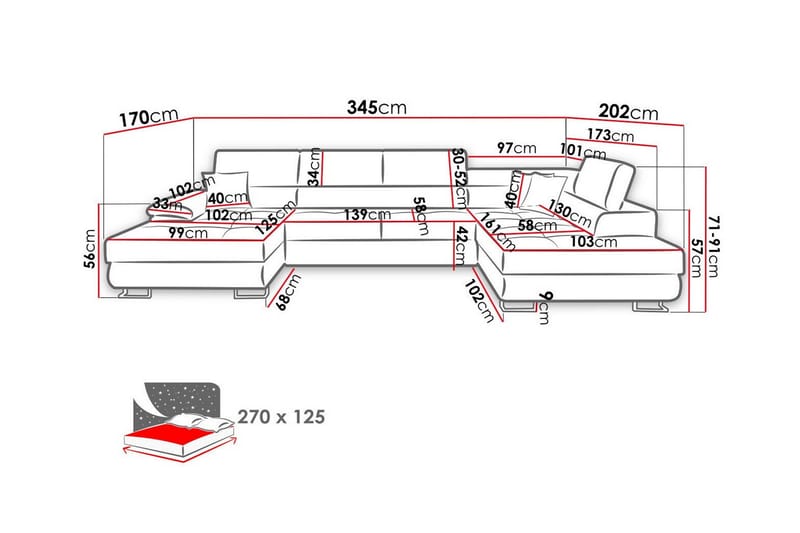 Reginia 4-sits U-formad Bäddsoffa 125x270 cm med Förvaring i Manchestertyg - Gul - Möbler - Soffa - Bäddsoffa