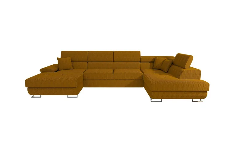 Reginia 4-sits U-formad Bäddsoffa 125x270 cm med Förvaring i Manchestertyg, Gul