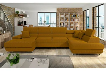 Reginia 4-sits U-formad Bäddsoffa 125x270 cm med Förvaring i Manchestertyg - Gul - Möbler - Soffa - Bäddsoffa