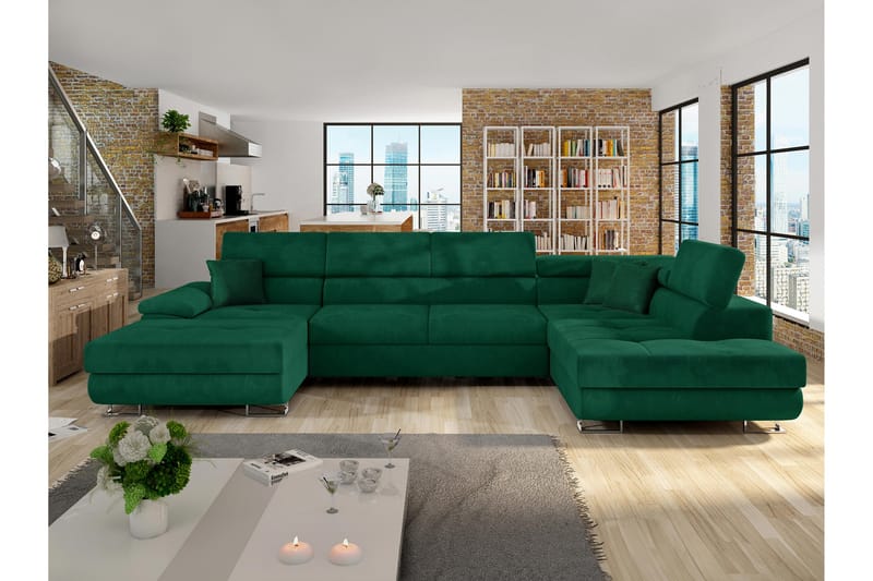 Reginia Bäddsoffa m. Divan och Schäslong 4-sits - Grön - Möbler - Soffa - Bäddsoffa