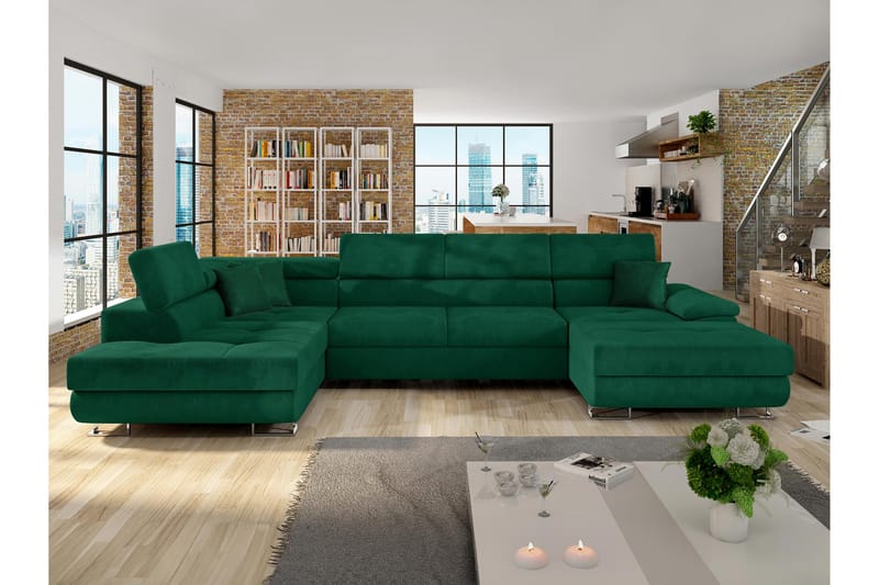 Reginia Bäddsoffa m. Divan och Schäslong 4-sits - Grön - Möbler - Soffa - Bäddsoffa