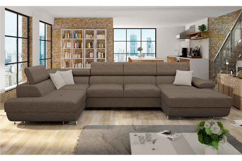Reginia Bäddsoffa m. Divan och Schäslong Förvaring 4-sits - Brun - Möbler - Soffa - Bäddsoffa