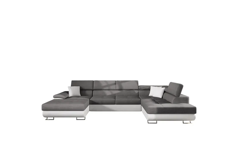 Reginia Bäddsoffa med Divan och Schäslong 4-sits i Konstläder, Vit/Grå