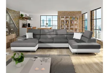Reginia Bäddsoffa med Divan och Schäslong 4-sits i Konstläder - Vit/Grå - Möbler - Soffa - Bäddsoffa