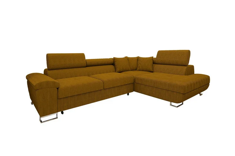 Reginia Högervänd Hörnbäddsoffa 125x195 cm med Förvaring i Manchestertyg, Gul