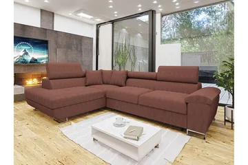 Reginia Vänstervänd Hörnbäddsoffa 125x195 cm med Förvaring i Manchestertyg - Brun - Möbler - Soffa - Bäddsoffa
