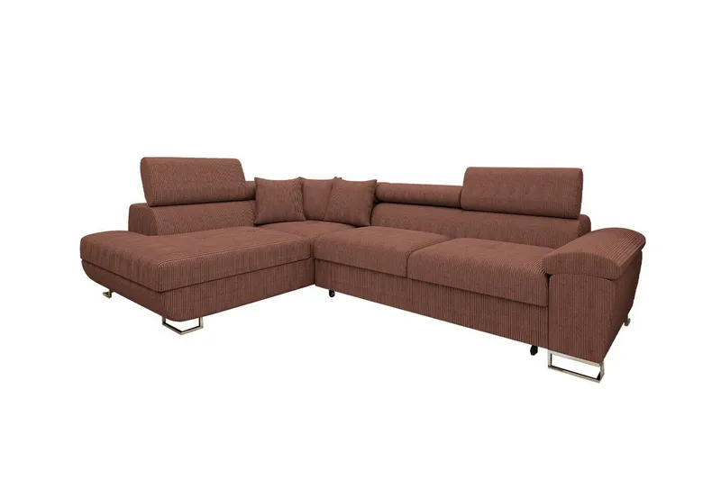 Reginia Vänstervänd Hörnbäddsoffa 125x195 cm med Förvaring i Manchestertyg, Brun
