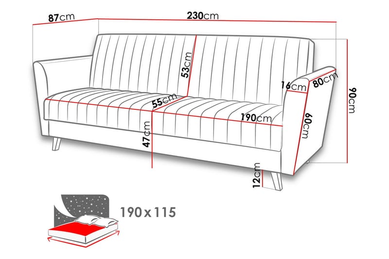 Rigberg 3-sits Kanalstickad Djup Bäddsoffa med Förvaring i Tyg - Grå - Möbler - Soffa - Bäddsoffa