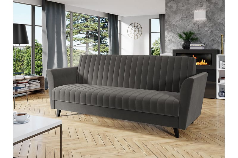 Rigberg 3-sits Kanalstickad Djup Bäddsoffa med Förvaring i Tyg - Grå - Möbler - Soffa - Bäddsoffa