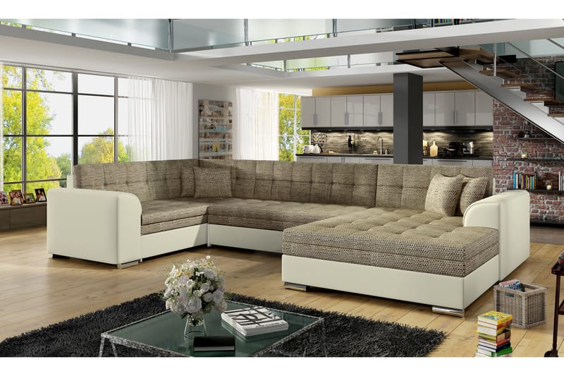 Rineta Bäddsoffa med Dubbeldivan - Beige - Bäddsoffa - U bäddsoffa - Bäddsoffa divan