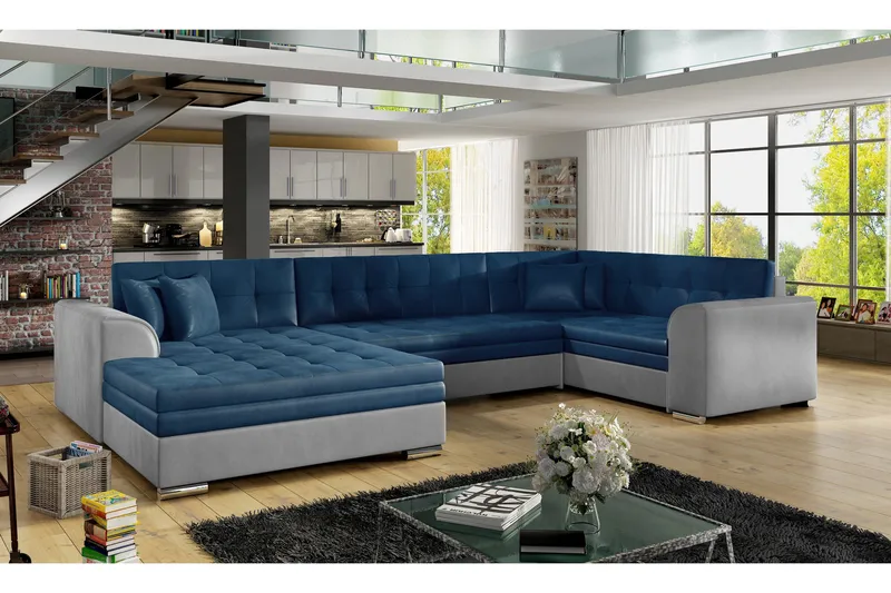Rineta Bäddsoffa med Dubbeldivan - Blå/Grå - Möbler - Soffa - Bäddsoffa
