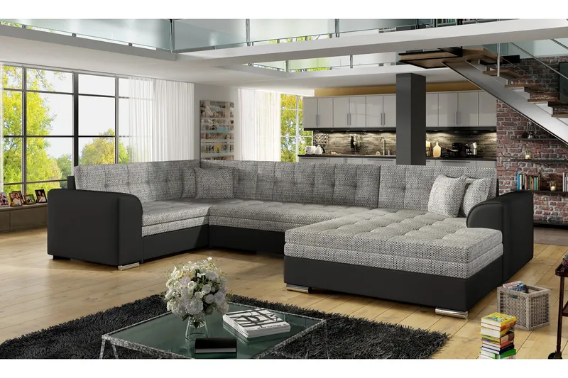 Rineta Bäddsoffa med Dubbeldivan - Grå/Svart - Möbler - Soffa - Bäddsoffa