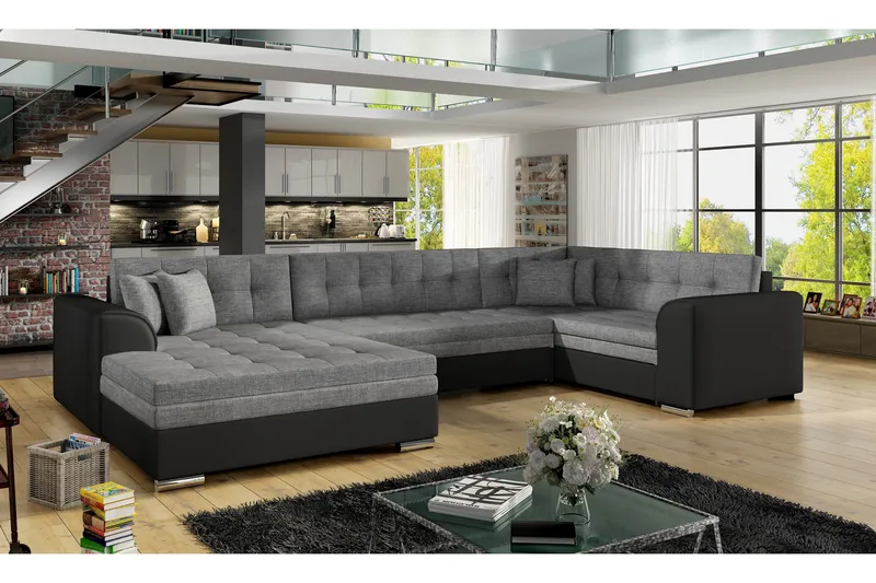 Rineta Bäddsoffa med Dubbeldivan, Grå/Svart