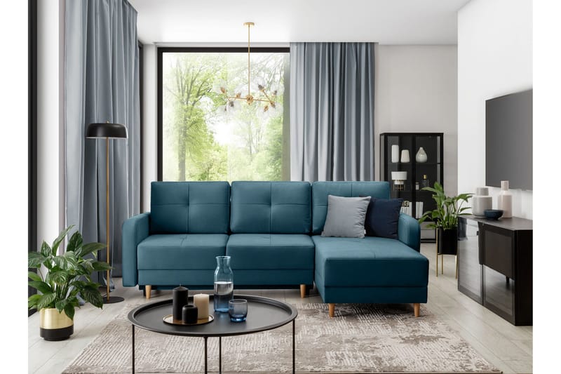 Saimon Bäddsoffa m. Divan med Förvaring 3-sits - Blå - Möbler - Soffa - Bäddsoffa