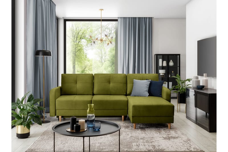 Saimon Bäddsoffa m. Divan med Förvaring 3-sits - Grön - Möbler - Soffa - Bäddsoffa