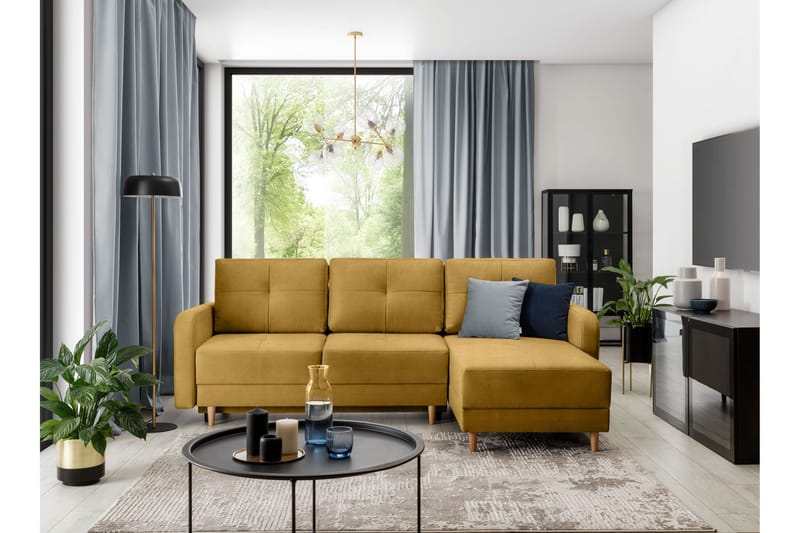 Saimon Bäddsoffa m. Divan med Förvaring 3-sits - Gul - Möbler - Soffa - Bäddsoffa