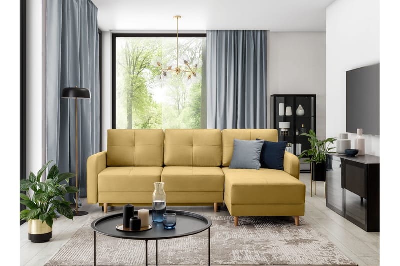 Saimon Bäddsoffa m. Divan med Förvaring 3-sits - Gul - Möbler - Soffa - Bäddsoffa