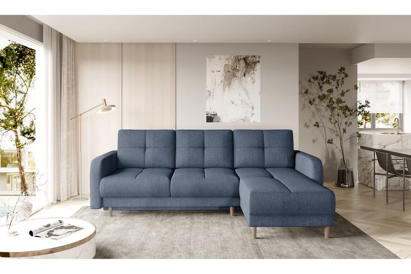 Saimon Bäddsoffa m. Divan med Förvaring 3-sits - Mörkblå - Bäddsoffa - Bäddsoffa divan