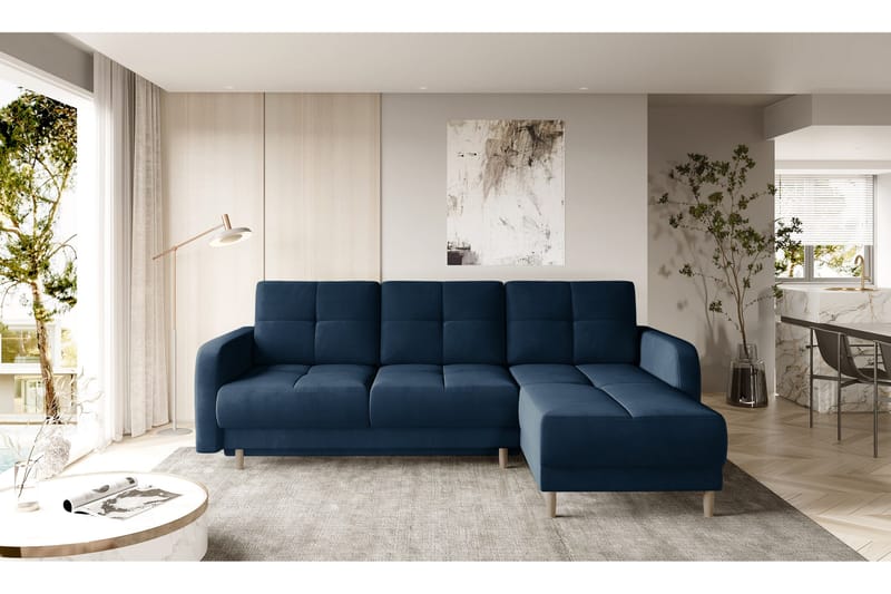 Saimon Bäddsoffa m. Divan med Förvaring 3-sits - Mörkblå - Möbler - Soffa - Bäddsoffa