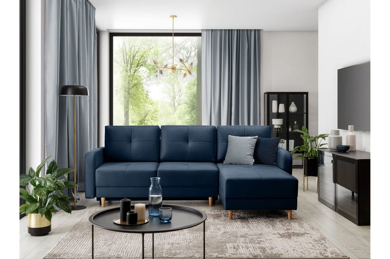 Saimon Bäddsoffa m. Divan med Förvaring 3-sits - Mörkblå - Möbler - Soffa - Bäddsoffa