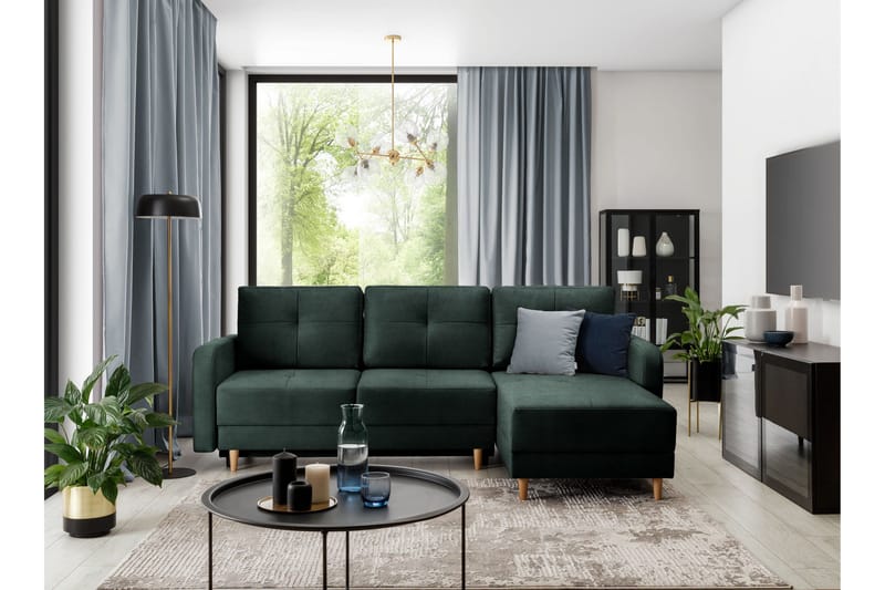 Saimon Bäddsoffa m. Divan med Förvaring 3-sits - Mörkgrön - Möbler - Soffa - Bäddsoffa