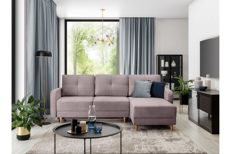 Saimon Bäddsoffa m. Divan med Förvaring 3-sits - Rosa - Bäddsoffa - Bäddsoffa divan