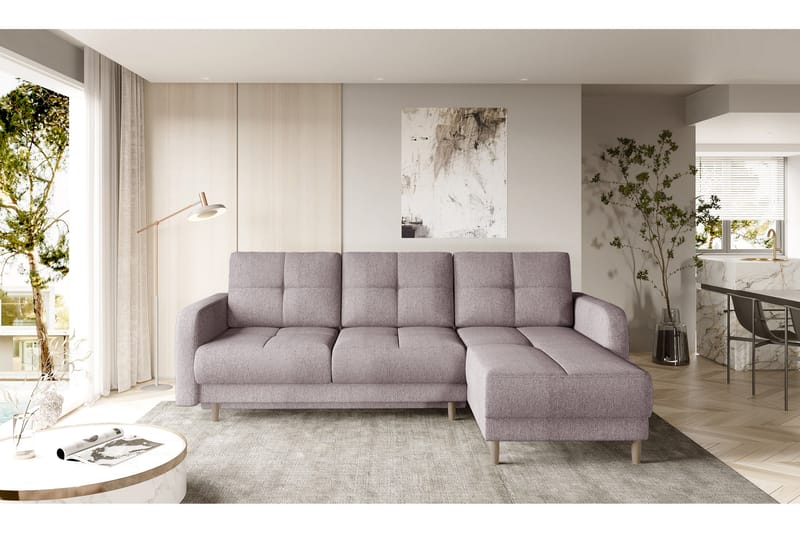 Saimon Bäddsoffa m. Divan med Förvaring 3-sits - Rosa - Bäddsoffa - Bäddsoffa divan