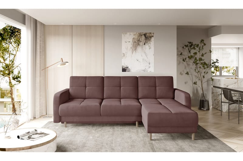 Saimon Bäddsoffa m. Divan med Förvaring 3-sits - Rosa - Bäddsoffa - Bäddsoffa divan