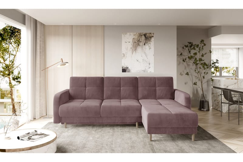 Saimon Bäddsoffa m. Divan med Förvaring 3-sits - Rosa - Bäddsoffa - Bäddsoffa divan