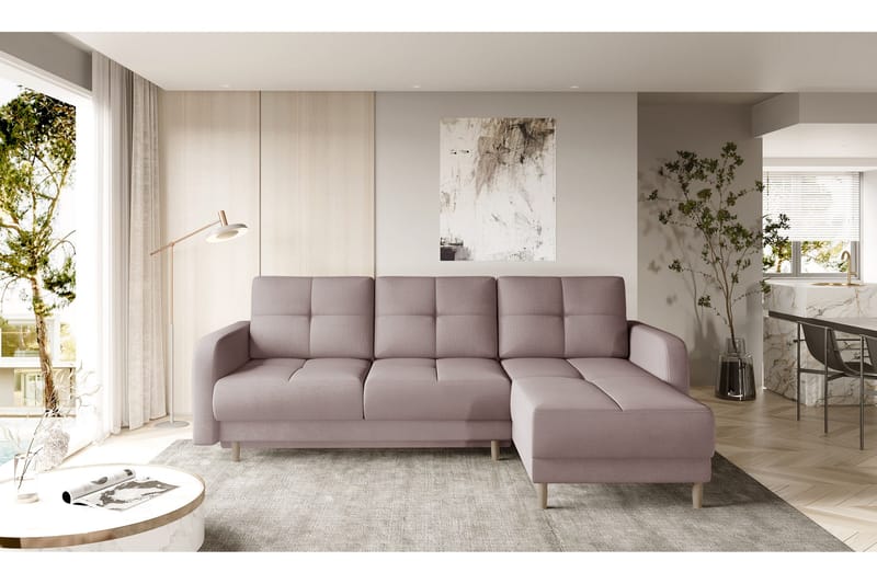 Saimon Bäddsoffa m. Divan med Förvaring 3-sits - Rosa - Möbler - Soffa - Bäddsoffa