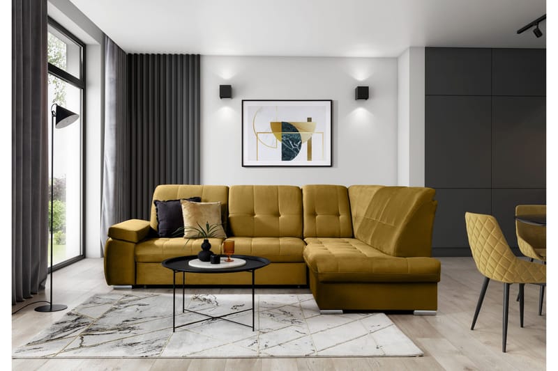 Sajana Bäddsoffa m. Schäslong 3-sits - Gul - Möbler - Soffa - Bäddsoffa