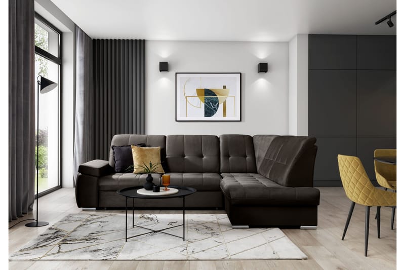 Sajana Bäddsoffa m. Schäslong 3-sits, Mörkbrun