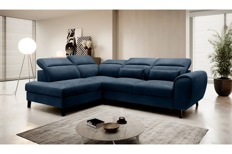 Sajda Bäddsoffa m. Schäslong 3-sits, Mörkblå