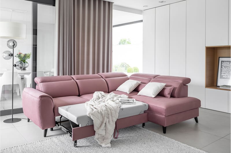 Sajda Bäddsoffa m. Schäslong 3-sits - Rosa - Bäddsoffa