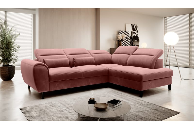 Sajda Bäddsoffa m. Schäslong 3-sits - Rosa - Bäddsoffa