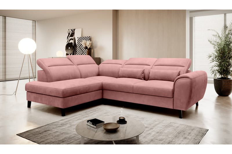 Sajda Bäddsoffa m. Schäslong 3-sits - Rosa - Bäddsoffa