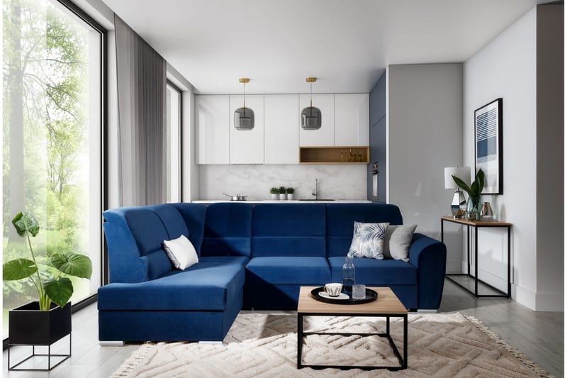 Sajmon Bäddsoffa m. Schäslong 3-sits - Mörkblå - Möbler - Soffa - Bäddsoffa