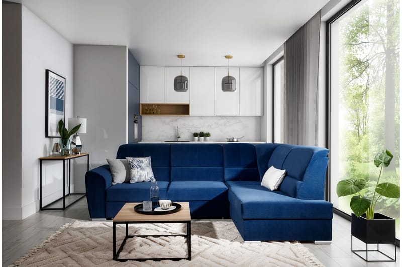 Sajmon Bäddsoffa m. Schäslong 3-sits - Mörkblå - Möbler - Soffa - Bäddsoffa