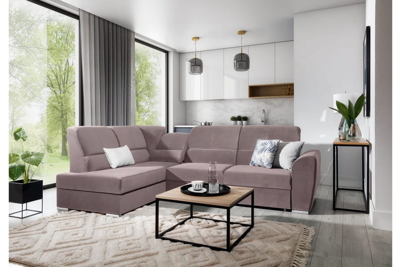 Sajmon Bäddsoffa m. Schäslong 3-sits, Mörkbrun